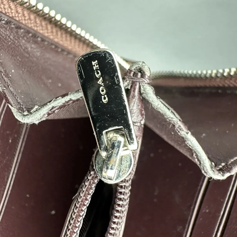 Coach Signature Debossed Patent Leather Zip Around Wallet Blush Pink Accordion